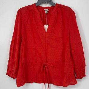 A NEW DAY RED TEXTURED TIE WAIST ELASTIC CUFFS V-NECK PULLOVER TOP SIZE XXL